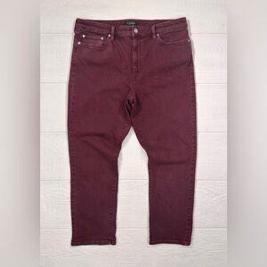 Lauren Ralph Lauren Women's 16 Burgundy Stretch Denim Straight Leg High Rise